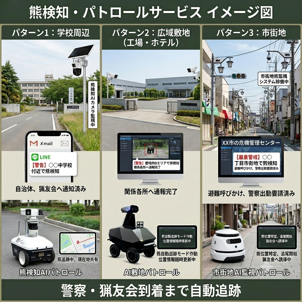 熊検知・AIロボットパトロールサービス イメージ図